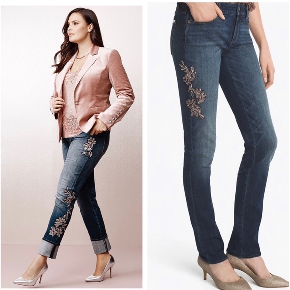 White House Black Market Denim - WHBM The slim sequined skinny dark wash jeans